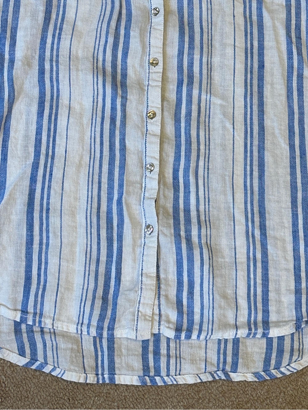 100% Linen Blue & White Striped Button up Shirt Women jones & co NY M seersucker - Picture 10 of 13